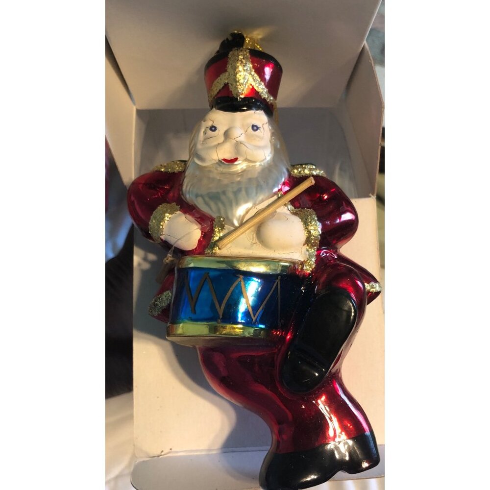 Vintage Mistletoe Magic Glass Drummer Santa Glass Christmas Tree Ornament 1996
